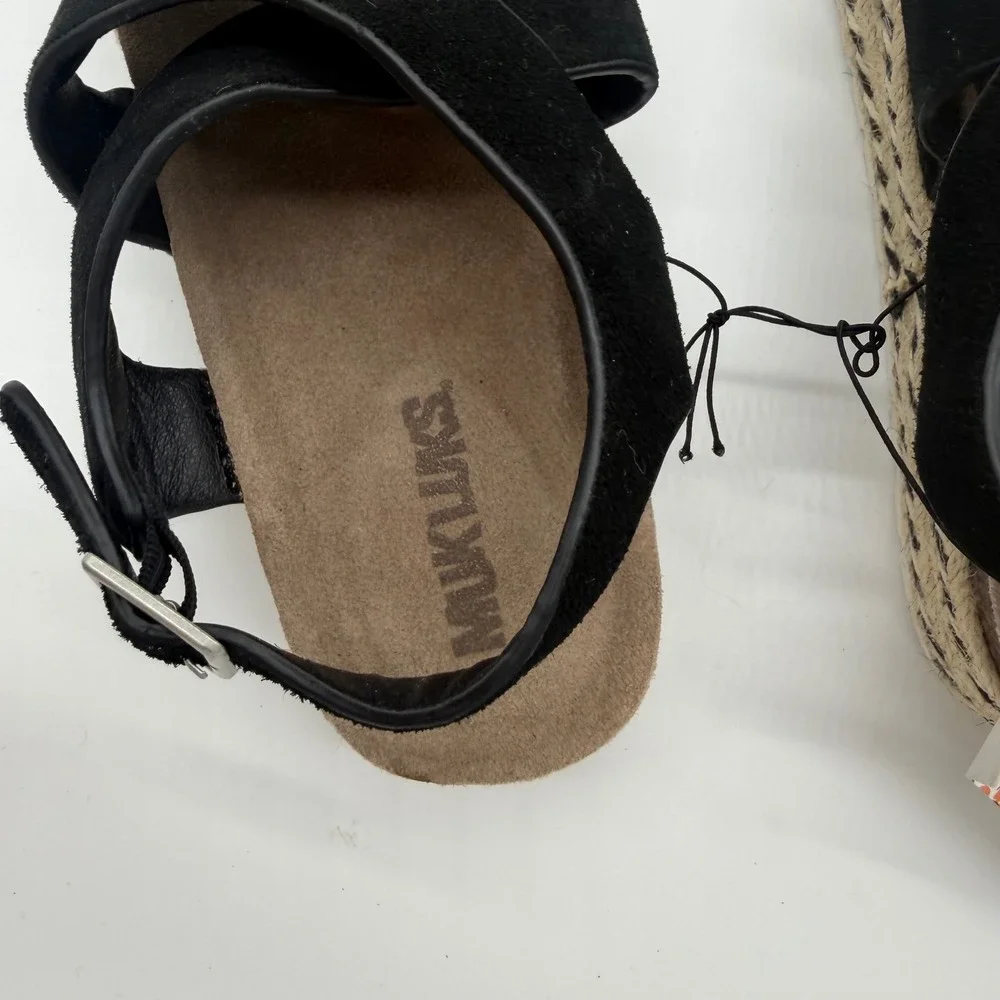 Muk Luks Womens Black Genuine Suede Espadrille Platform Sandals Size 7